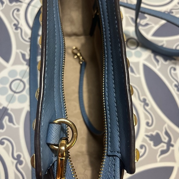 Michael Kors Blue and Gold Crossbody Bag with Studded Details, Saffiano Leather - Picture 7 of 16